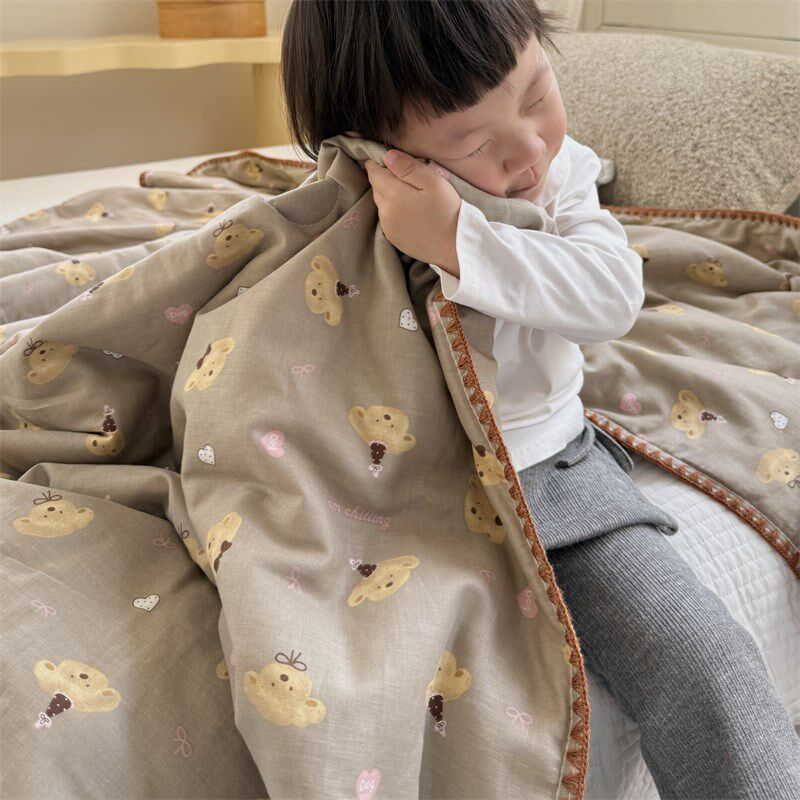 A类母婴级儿童夏凉被o全棉双层纱卡通单双人夏薄被2米空调被可机