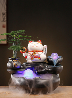 创意招财猫摆件流水生财循环水办公室桌面前台收银台开业送礼装饰