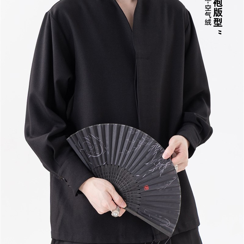 男生新中式衬衣外套男款秋冬2025新款国风道袍衬衫宽松百搭茶道服