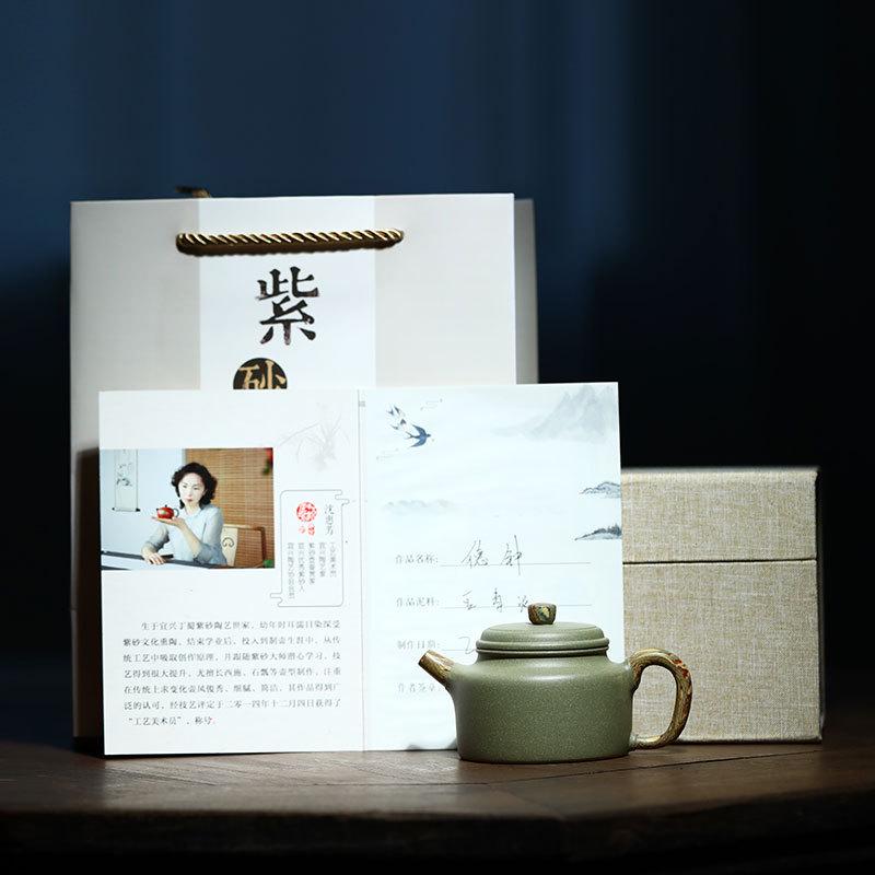 宜兴纯全手c工紫砂壶名家德钟壶原矿豆青砂绞泥紫沙泡茶壶茶具套