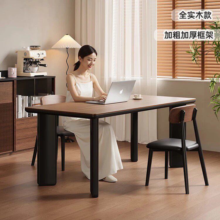北美黑胡桃木实木岩板餐桌复古风家用饭桌现代简约长方形大板桌椅