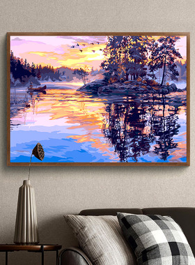 数字油画diy填充画画手工减压填色画客厅风景装饰画绘画 丹霞秋水