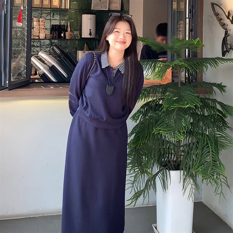 微胖的喵喵 梨形mm春季显瘦休闲假两件卫衣半身裙大码套装女 0607