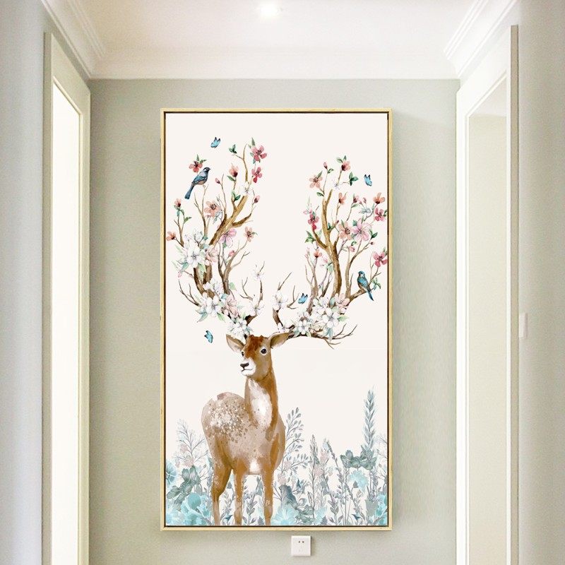 北欧麋鹿装饰画 客厅玄关挂画 走廊过道墙画 招财鹿风水挂画壁画