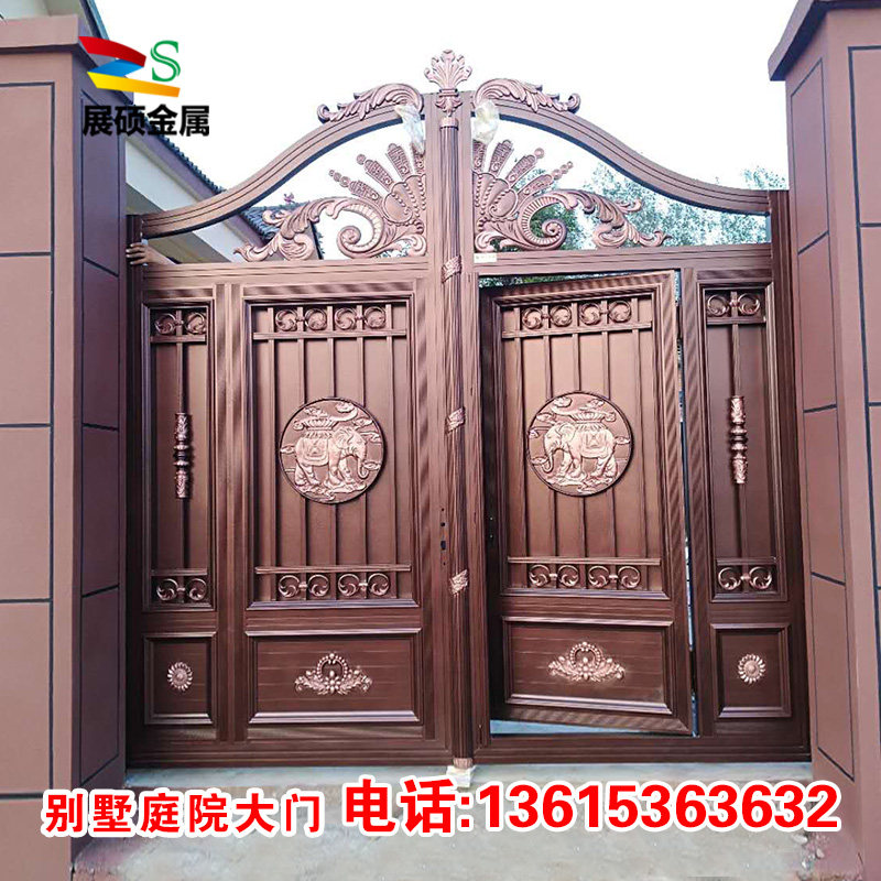 铝艺大门中式别墅庭院小门进户门双开对开自动大门电动乡村折叠门