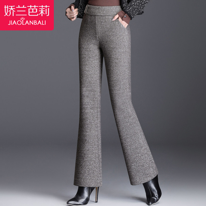 妈妈羊毛呢阔腿裤秋冬季2024新款中年微喇叭长裤中老年人女装裤子