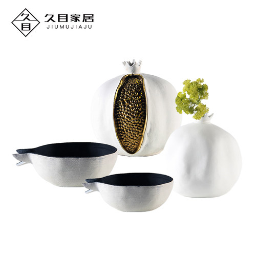 现代轻奢新中式石榴花器样板间陶瓷花瓶花盆水果盘卧室床头柜摆件