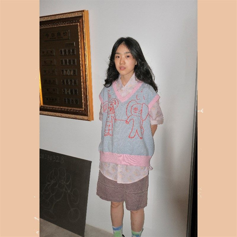 曼斯特物种ai爱毛衣马甲春秋可爱款叠穿宽松复古针织女背心百搭套