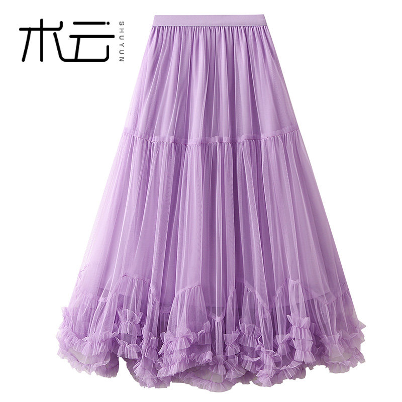 8023 设计感网纱半身裙女长款2025春夏新款蛋糕纱裙a字大摆蓬蓬裙