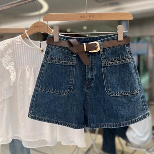 推荐 高腰口袋a字显瘦阔腿热裤 爆款 女夏季 单品牛仔短裤 自留款