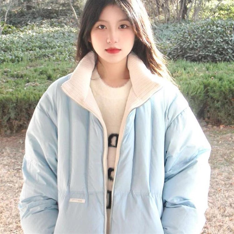 冬季双面穿棉服女2024新款韩系宽松加绒加厚保暖情侣羽绒棉衣外套