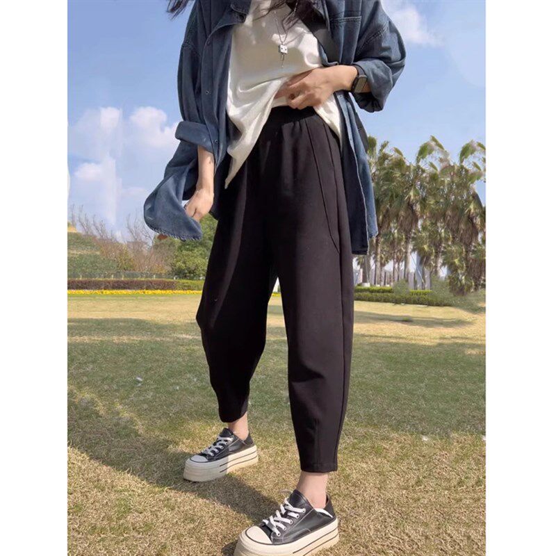 梨形身材休闲哈伦裤子女大尺码秋季2023新款胖mm宽松显瘦九分罗卜