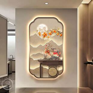新中式福鹿玄关装饰画轻奢大气高端挂画寓意好走廊过道靠山壁画灯