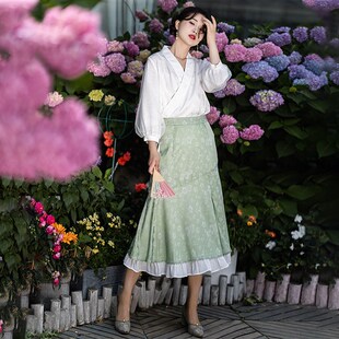 2024新款 森系醋酸半身裙女春夏季 区 气质开叉长裙碎花裙 99元
