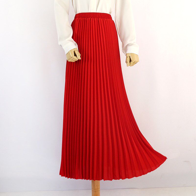 雪纺半身裙女2025春秋新款高腰显瘦垂顺风琴百褶裙气质百搭长裙子