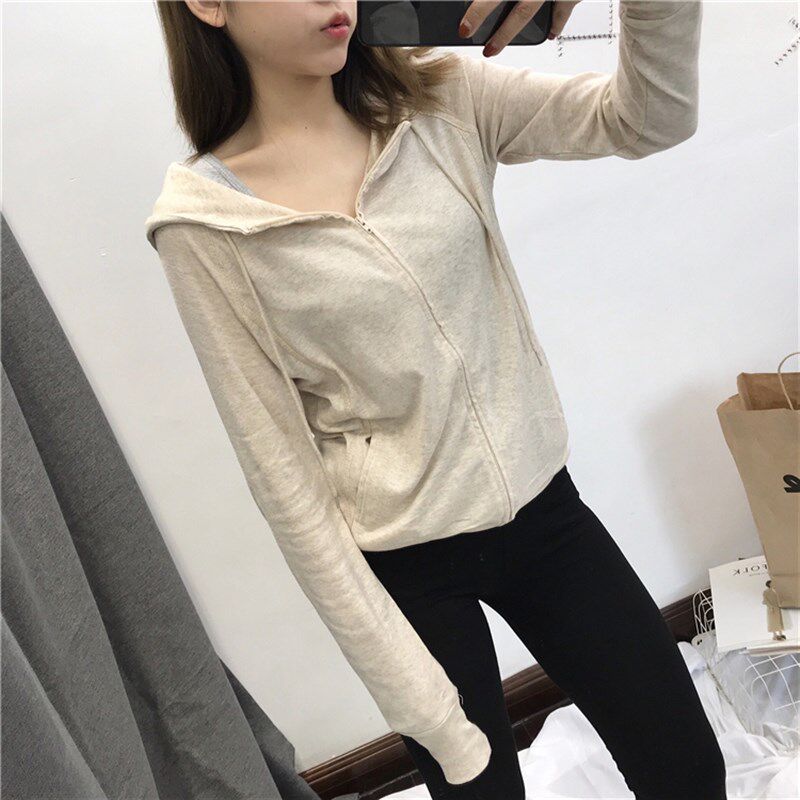 春秋薄款外套女连帽拉链卫衣短款显瘦外搭学生瑜伽运动服开衫上衣