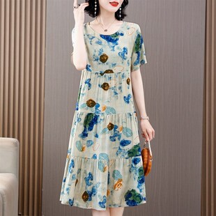 高档夏季 大码 小个子裙子 棉绸连衣裙年轻显瘦洋气中年女装 妈妈新款