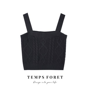 简约小众复古短款 拾野森 韩版 新款 麻花针织毛衣吊带背心外穿 秋装