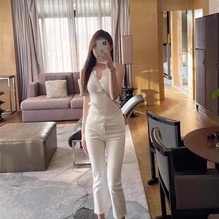 高腰白色直筒牛仔裤女2024春季新款显瘦宽松九分弹力小个子烟管裤