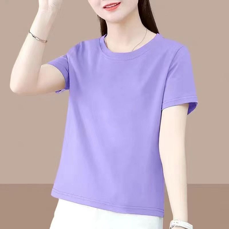 含棉质短款短袖t恤女宽松夏季新款时尚简约高腰百搭小个子上衣潮