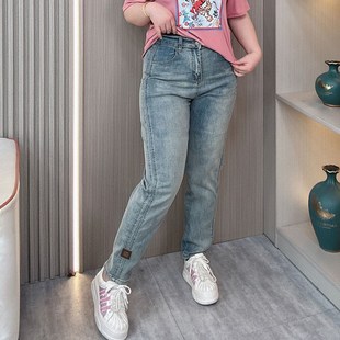 胖mm宽松显瘦弹力休闲哈伦裤 2024春秋高腰牛仔裤 女装 大码 子 女新款