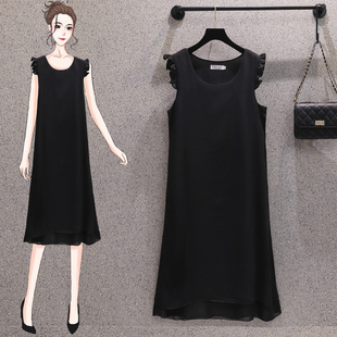 吊带仙女中长a字裙 t恤薄款 大码 连衣裙夏胖mm宽松显瘦高端雪纺无袖