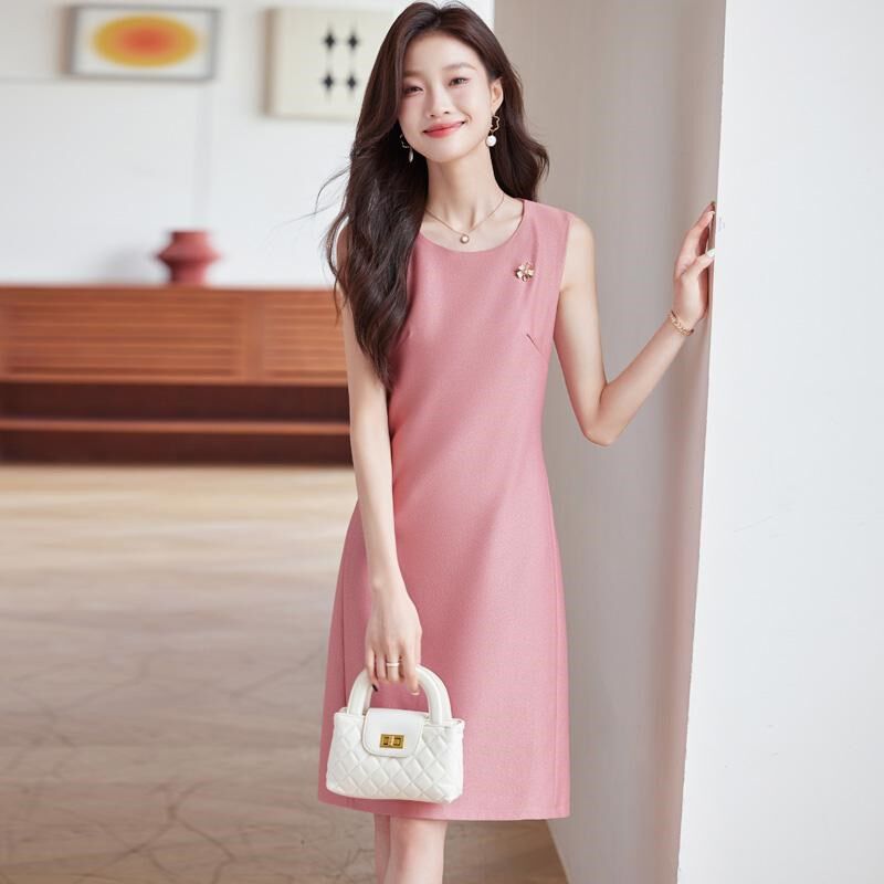 时尚无袖连衣裙女夏季新款气质背心裙修身气质小个子内搭裙子工装