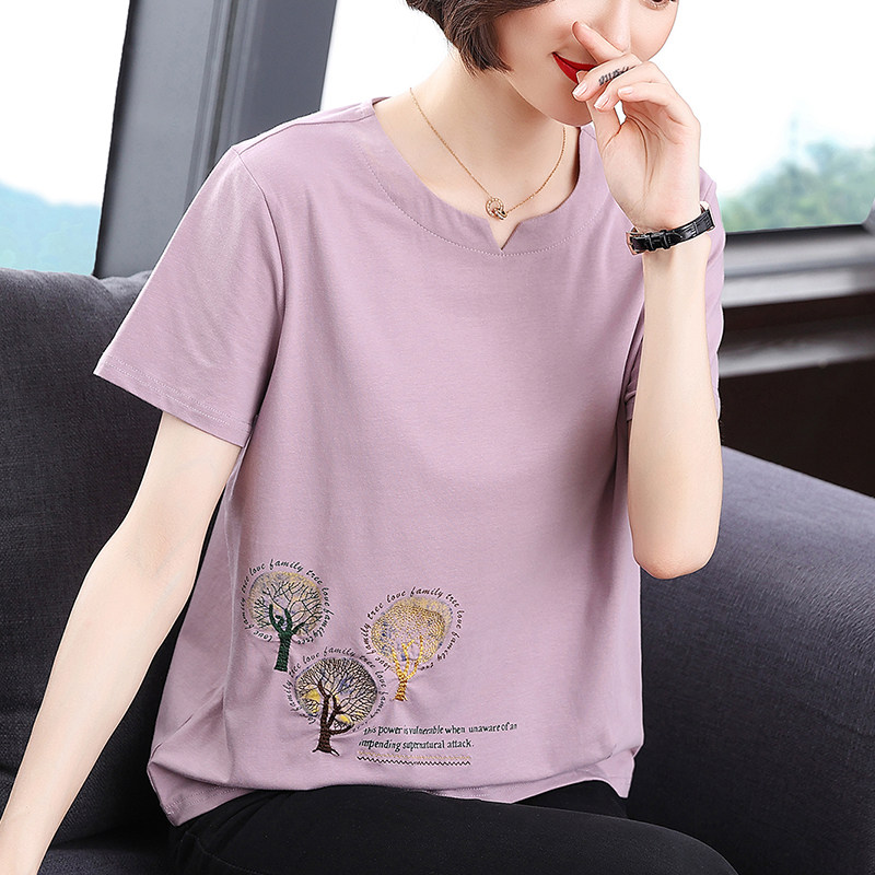 妈妈装夏款纯棉短袖t恤女2023夏装新款中老年洋气上衣大码半袖衫