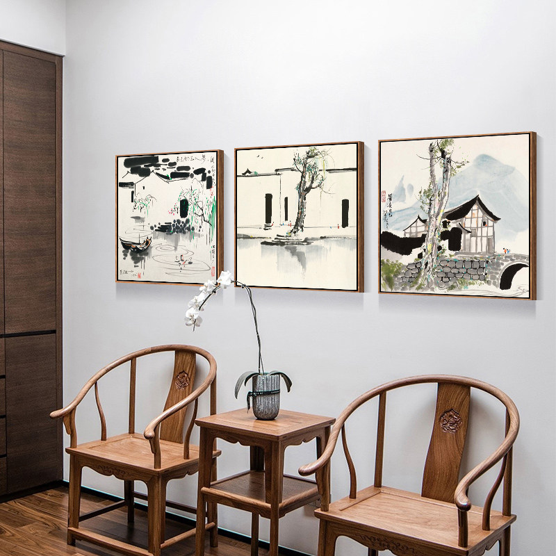 吴冠中装饰画新中式客厅沙发背景墙挂画中M国风写意江南水乡水墨