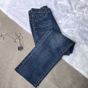 高腰直筒牛仔裤女2024年春季新款显瘦八分九分小个子炸街烟管裤子