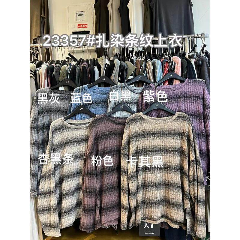 大7女23357秋季韩版宽松大码胖mm休闲慵懒风撞色扎染长袖T恤上衣