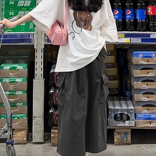 大码美式灰色工装裙女款夏季胖mm显瘦遮肉a字长裙薄款速干半身裙