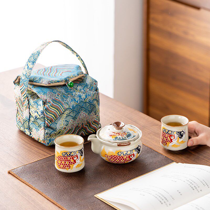 善简国潮c风旅行茶具套装便携收纳户外随身携带泡茶壶茶杯一壶二