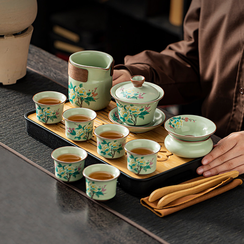 旅行功夫茶具盖碗l茶壶小套装一壶六杯便携户外陶瓷泡茶杯露营踏