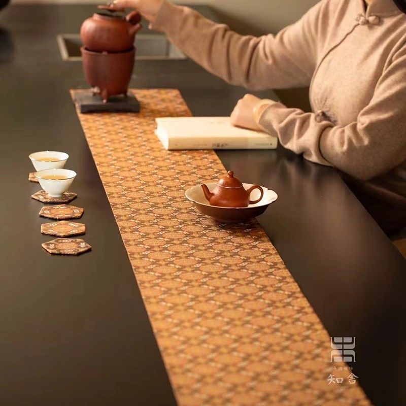 归云居 八宝团窠纹长款茶席知舍新中式传统M工艺布艺织锦桌旗茶垫