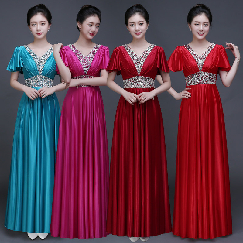 2024新款晚礼服长款冬新款主持人礼服大合唱团体演出服女长裙大码