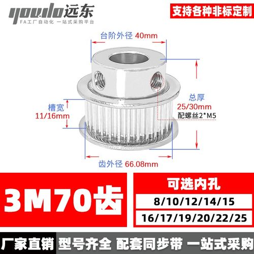 同步轮3M70齿BF型K型齿宽11MM/16MM内孔4/5/6/7/8/10/12同步带轮