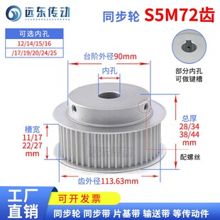 27皮带轮齿外径113.6 S5M72齿带台精加工72S5M同步轮槽宽11