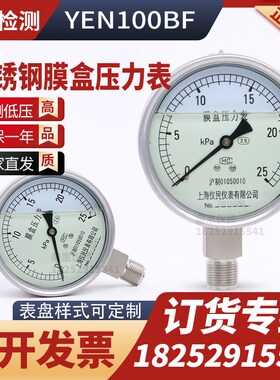 YNE100BF耐震不锈钢膜盒压力表ye100bf 0-16/25/40/60/100kpa上海