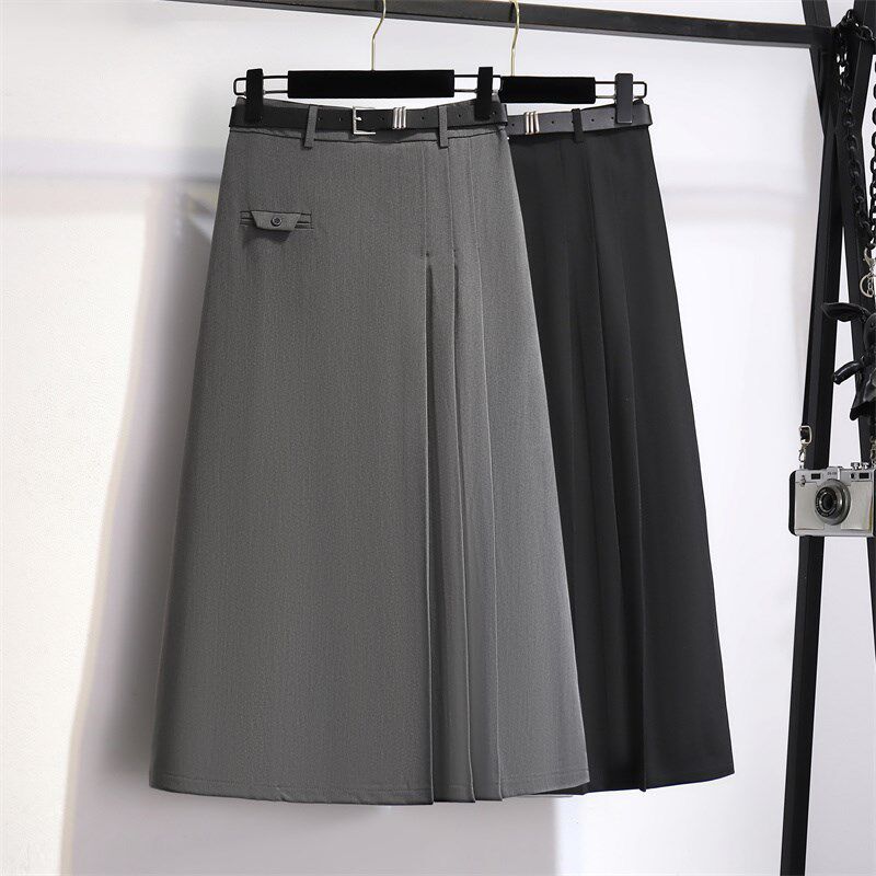 早秋百褶西装半身裙女2024新款遮胯显瘦中长款职业工装裙a字裙子