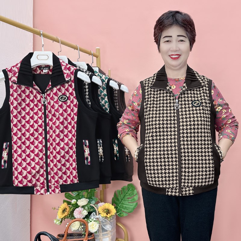 中老年女装大码妈妈装秋季马甲加大加肥坎肩胖阿姨200斤上衣外套