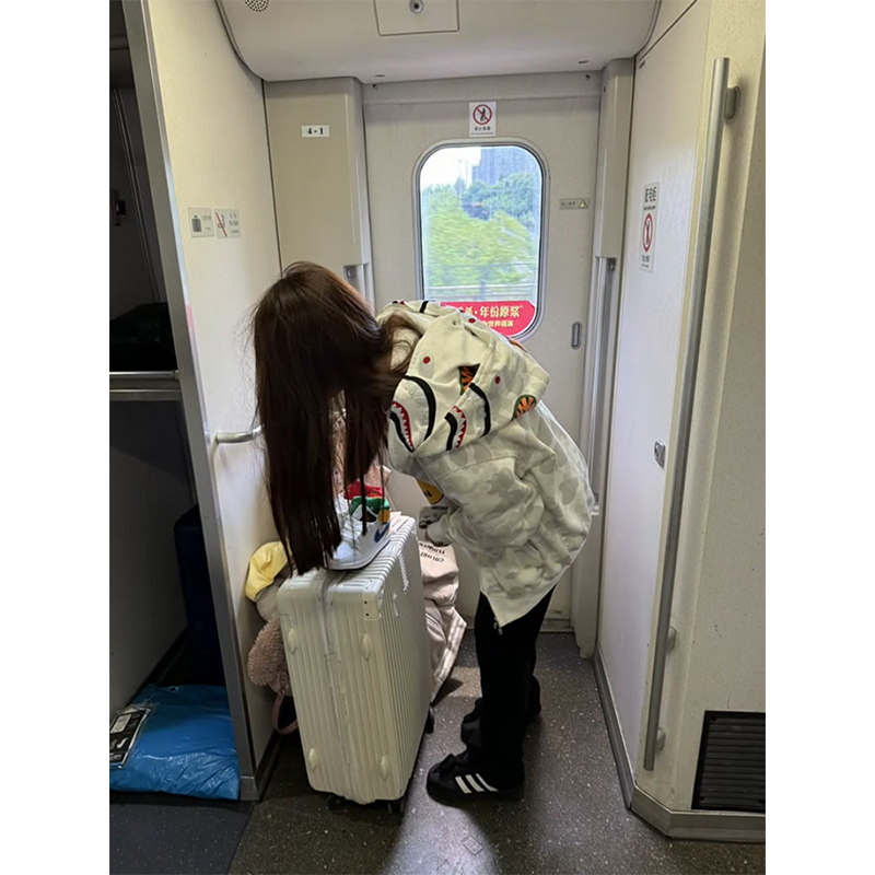 国潮美式hiphop迷彩双帽连帽卫衣女秋冬加绒加厚宽松复古高街外套