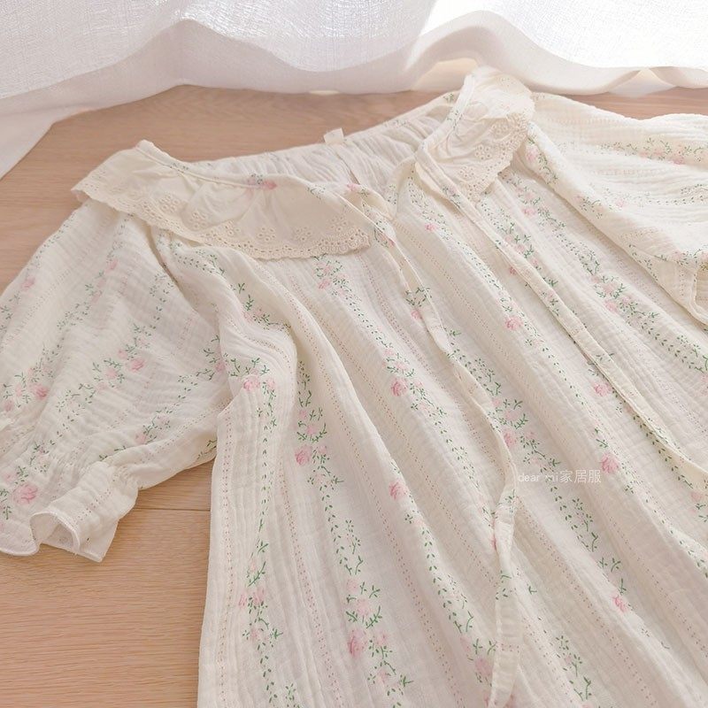 睡裙女夏季纯棉纱布薄款清新小碎花甜美连衣裙短袖家居服夏天睡衣