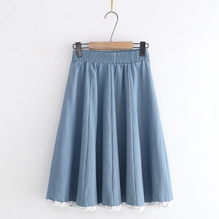 显瘦高腰大摆中长款 韩版 半身裙A字长裙 新款 牛仔裙子女夏2020夏季