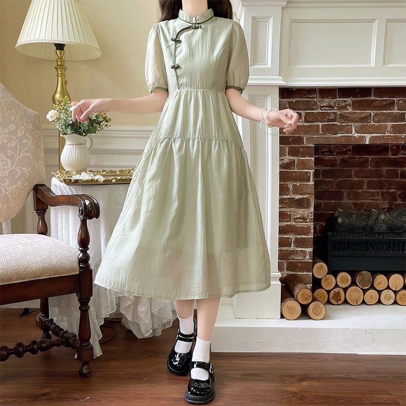 女大童衣服新中式旗袍连衣裙新款森系少女孩小清新学生过膝长裙子