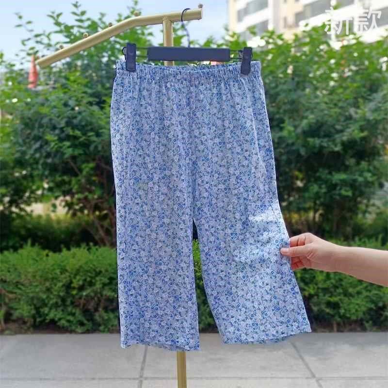 夏季薄款睡裤女士中宽松大码老年家I居裤全棉女款老人七分新款