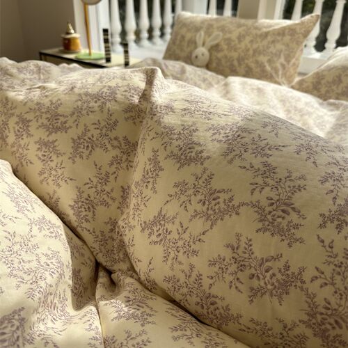 温柔田园双层纱秋日紫花单独被套单C件1.5m2.0米公寓全棉被罩