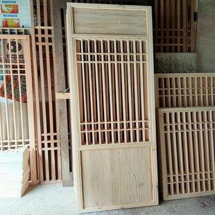 仿古门窗花格中式实木门中式电视背景墙玄O关隔断屏风背景墙定制