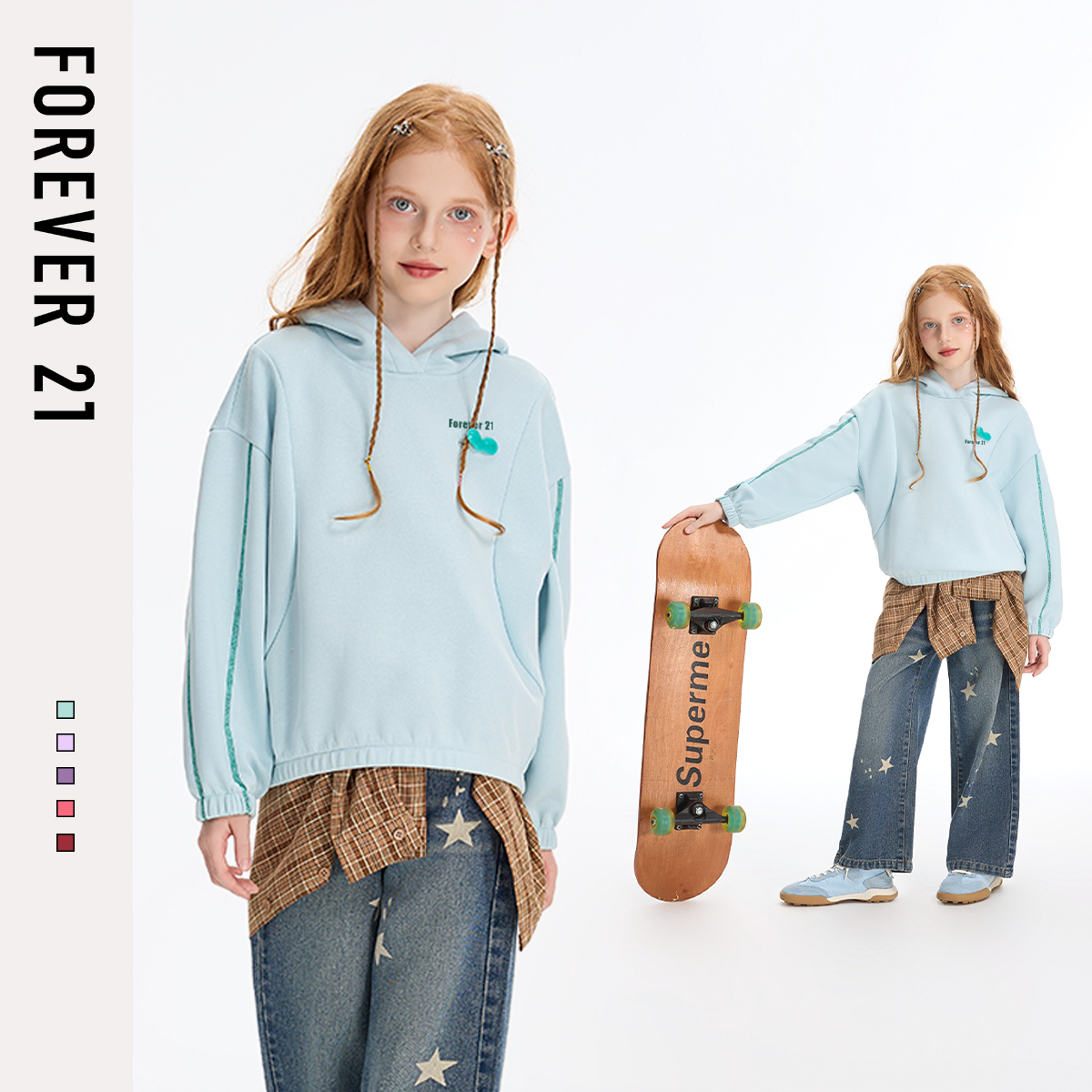 Forever 21儿童连帽卫衣春秋2025新款洋气休闲时尚女童秋装上衣