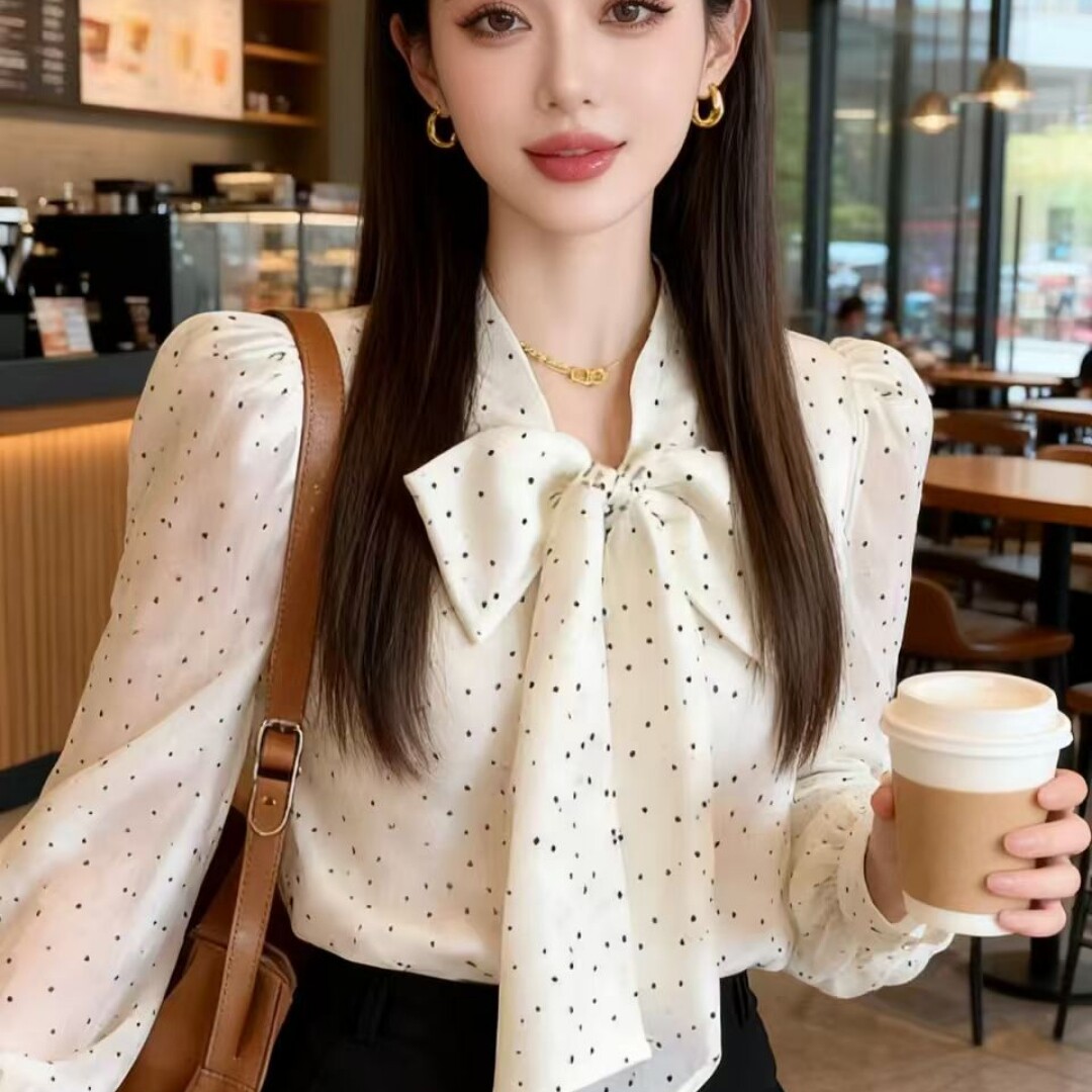 超好看法式白色波点蝴蝶结衬衫上衣女2026新款春季高级感通勤衬衣